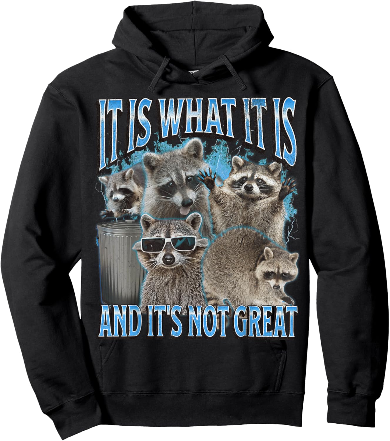 It Is What It Is Funny Raccoon Meme Bootleg Graphic 90s Hoodie - Hoodie | Black