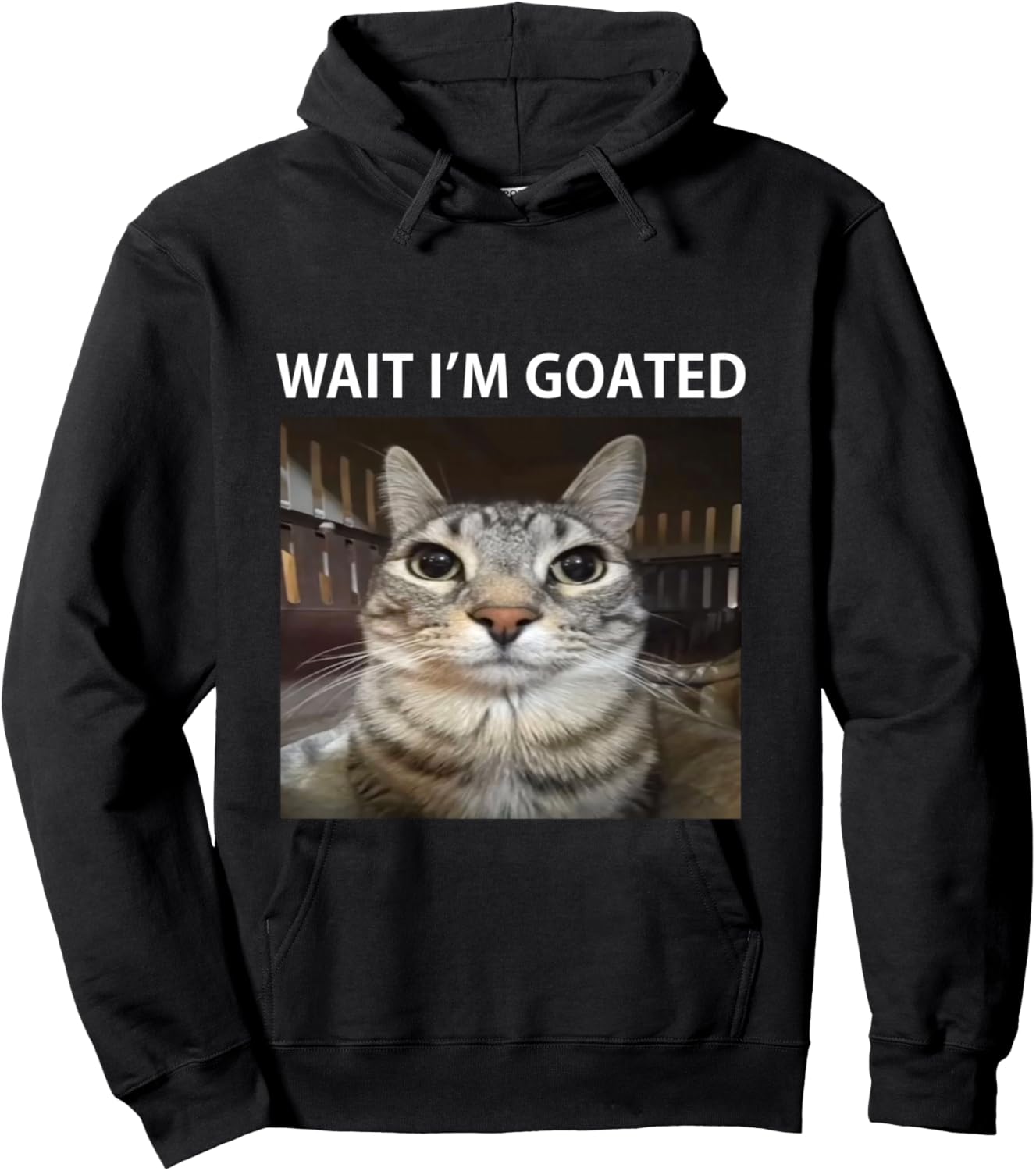 Wait I'm Goated Silly Cat Meme Hoodie - Hoodie | Black