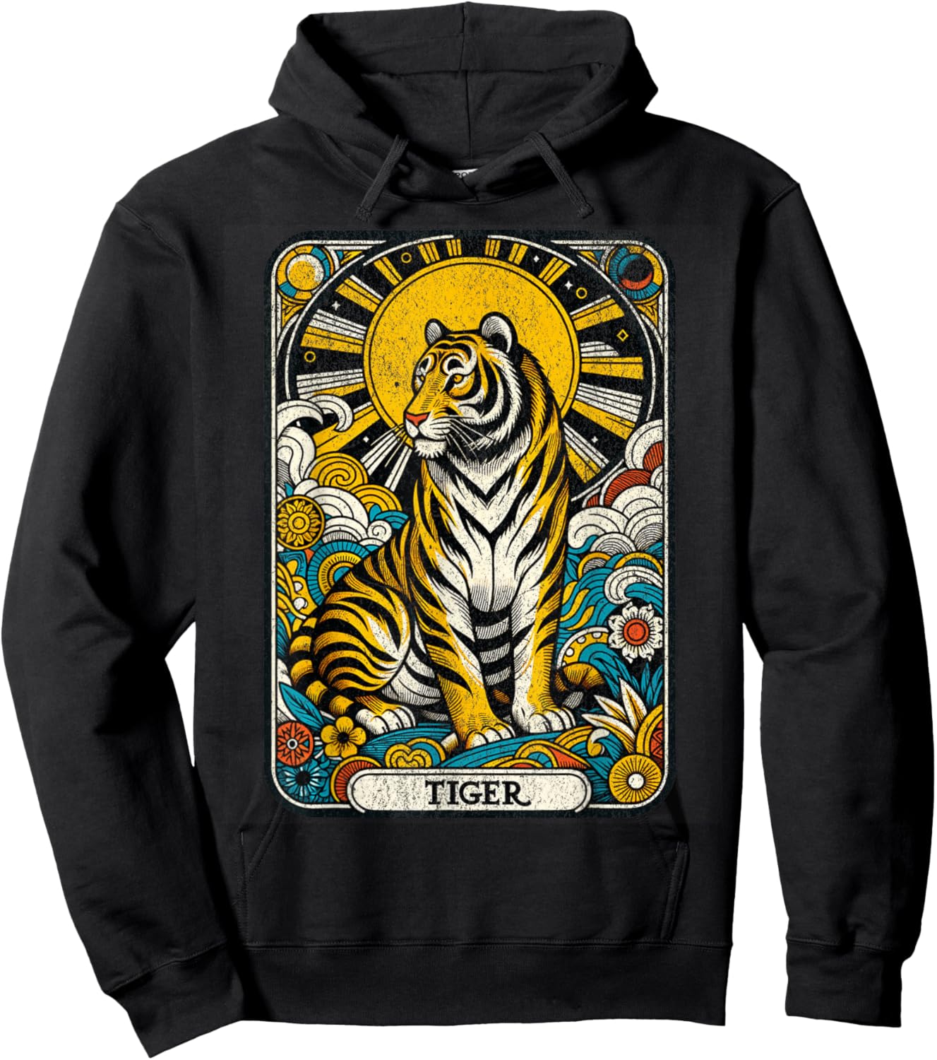 Vintage Tiger Tarot Card Chinese Zodiac Tiger Spirit Animal Hoodie - Hoodie | Black