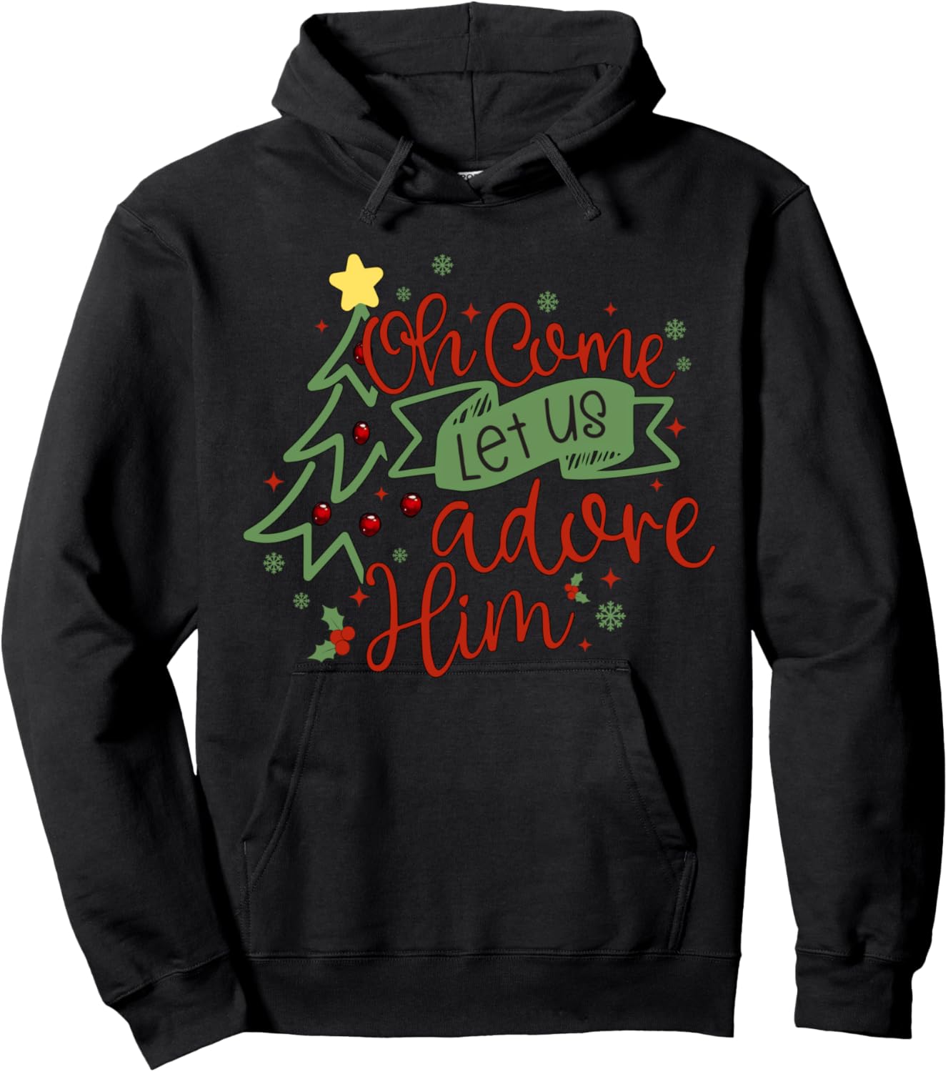 Oh Come Let Us Adore Him Religious Christmas Tree Christian Hoodie - Hoodie | Black