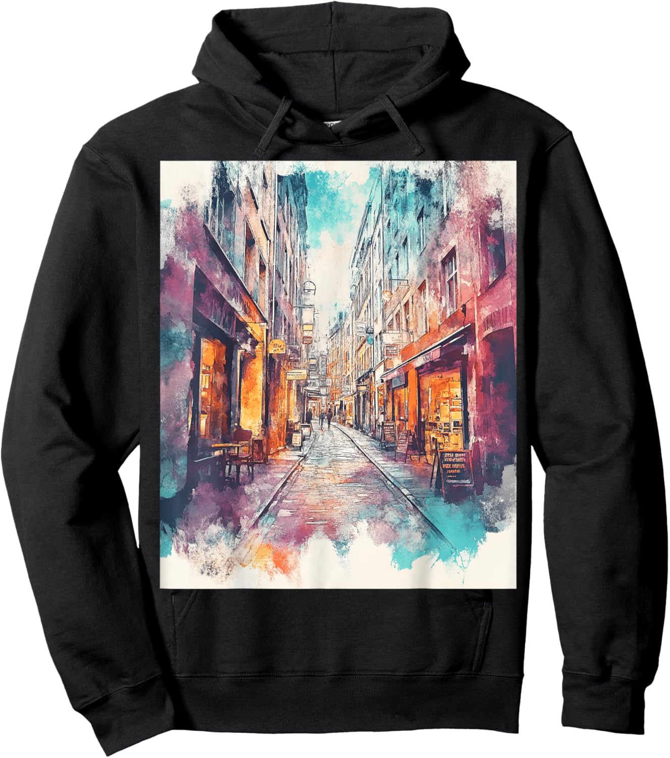 Vintage Urban Street Scene Art Hoodie - Hoodie | Black