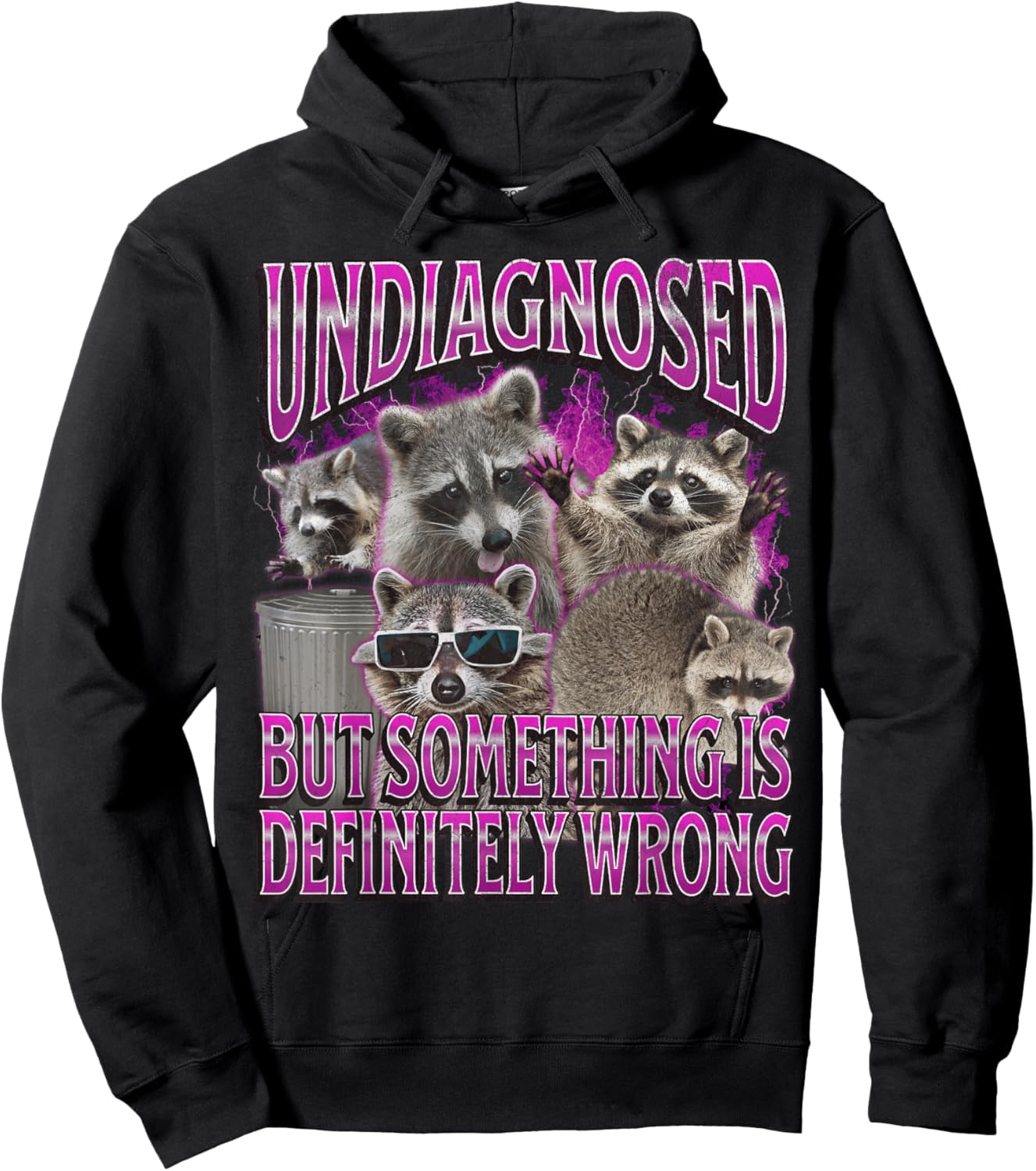 MildlyPerturbed -Adults Retro Funny Raccoon Meme , Black, Small, Short Sleeve Hoodie - Hoodie | Black