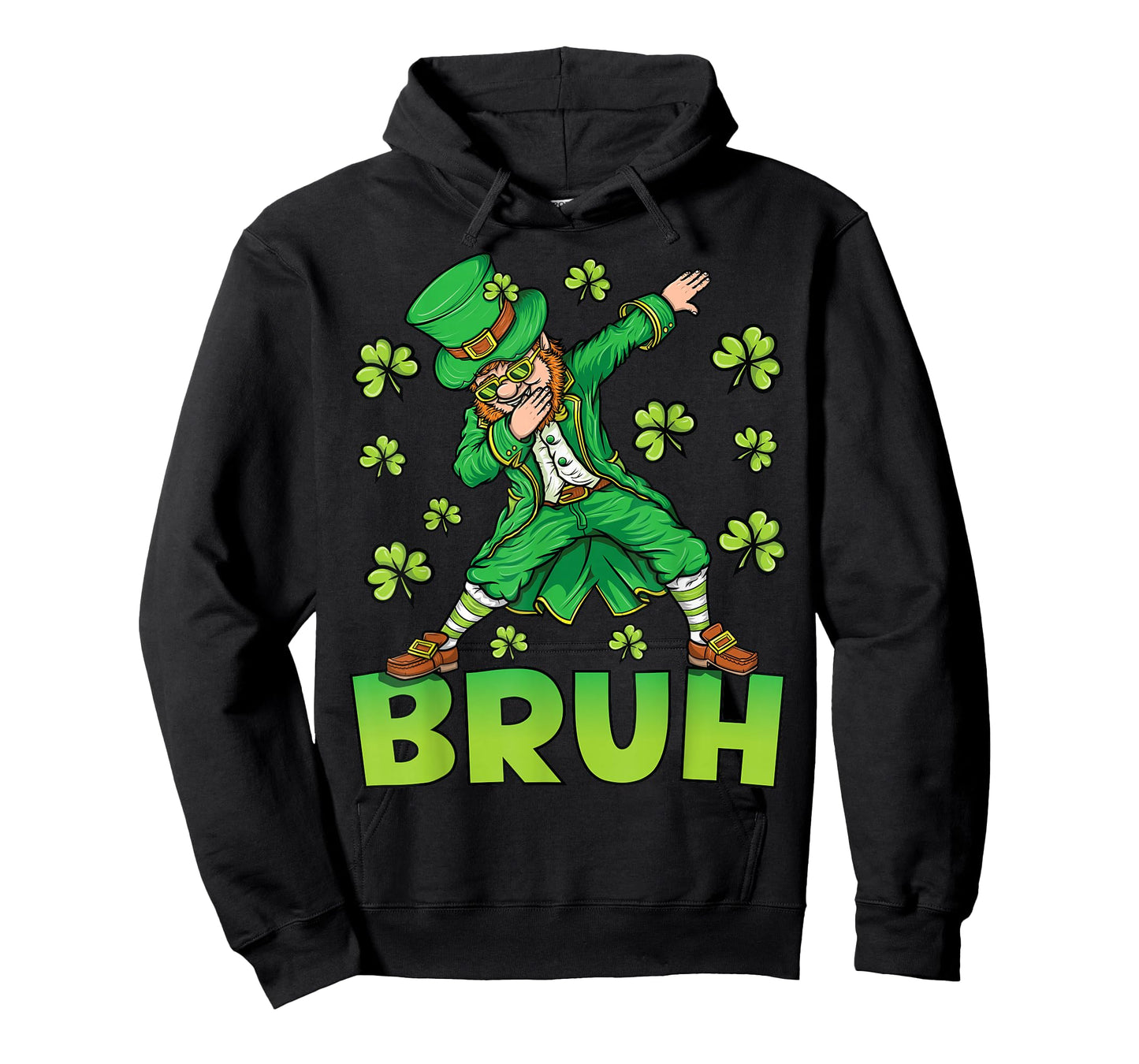 Funny St Patricks Day Dabbing Leprechaun Bruh T-Shirt - Hoodie | Black