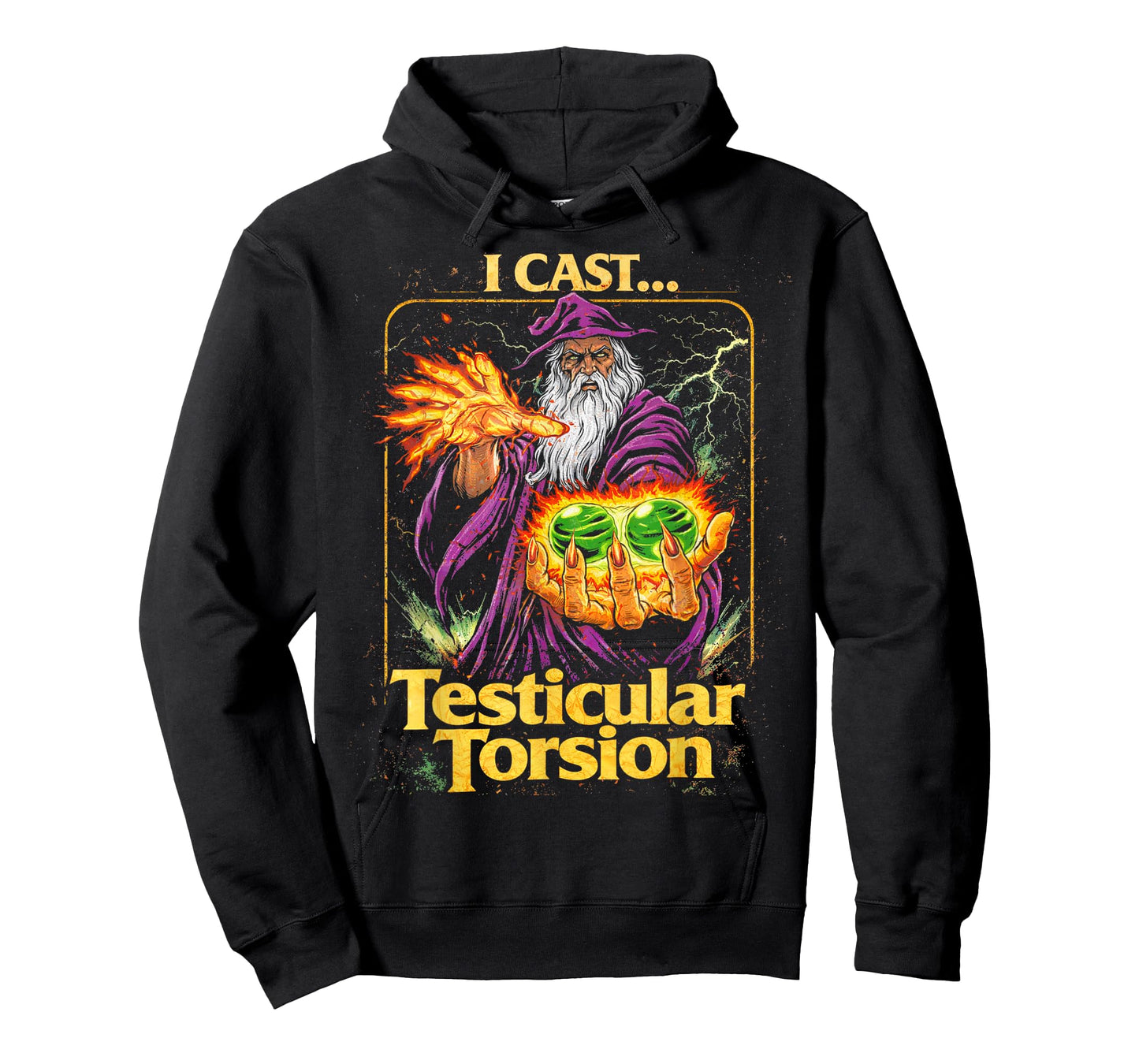 I Cast Testicular Torsion Funny Wizard Meme T-Shirt - Hoodie | Black