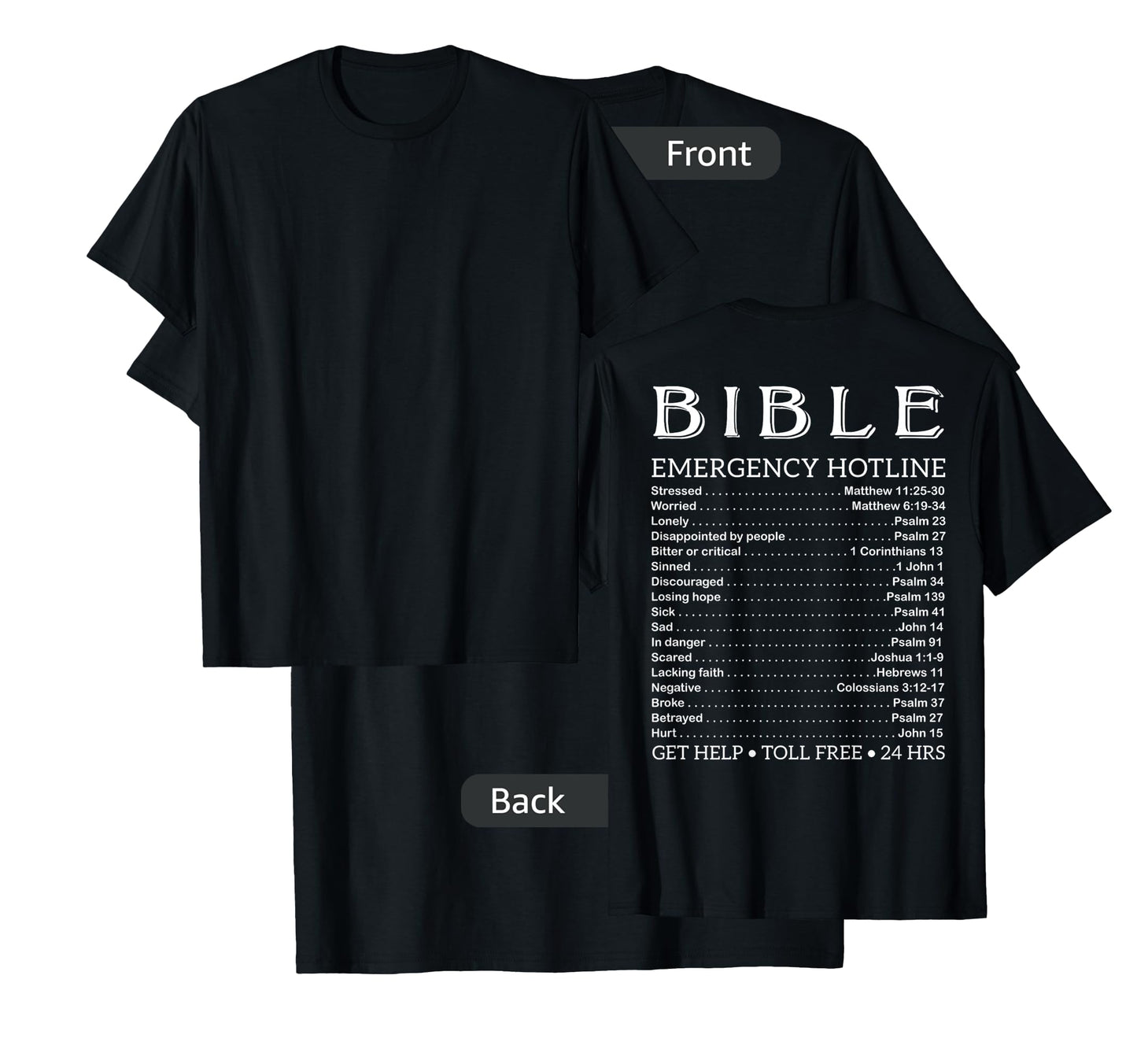 Bible Emergency Numbers Funny Hotline Christian Back Print T-Shirt