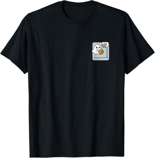 Ghost Playing Basketball Minimalist Funny Halloween Costume T-Shirt - T-Shirt | Black