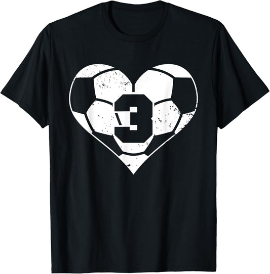 Soccer Number 3 Jersey Funny Soccer Heart Game Day T-Shirt - T-Shirt | Black