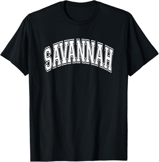 Savannah Arched White Text T-Shirt - T-Shirt | Black