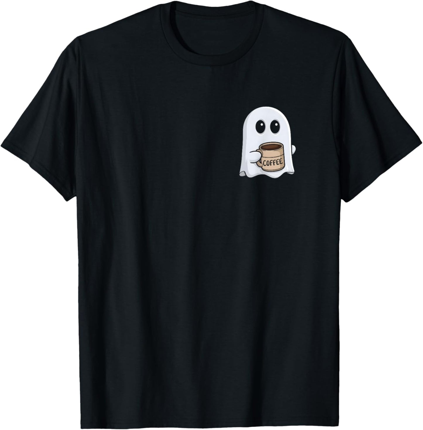 Ghost Drinking Coffee Funny Halloween Costume Coffee Lover T-Shirt - T-Shirt | Black