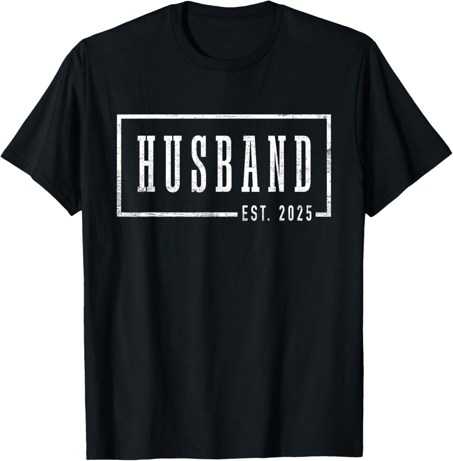 Husband Est 2025 Just Married Honeymoon Sleek Framed Design T-Shirt - T-Shirt | Black