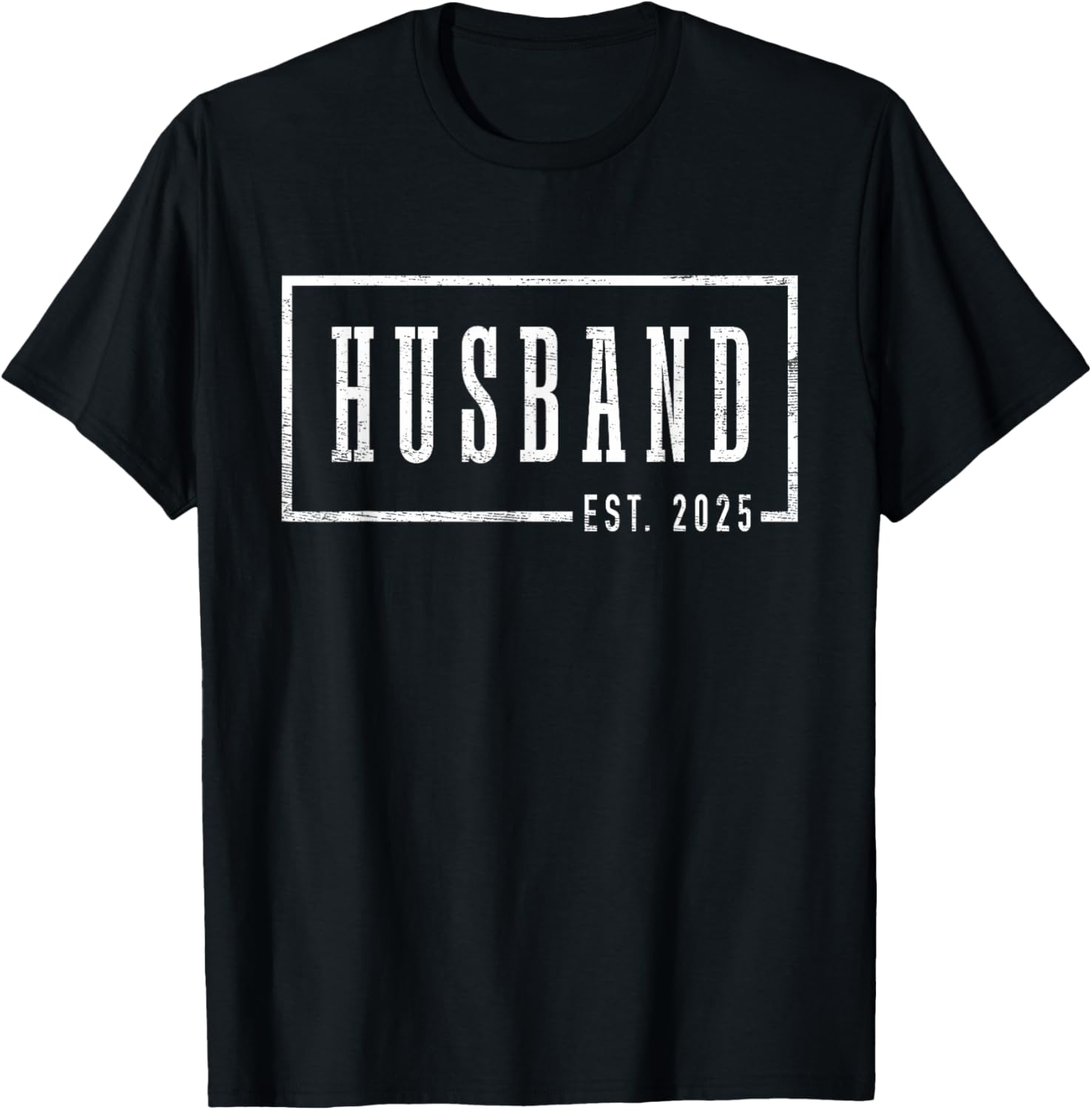 Husband Est 2025 Just Married Honeymoon Sleek Framed Design T-Shirt - T-Shirt | Black