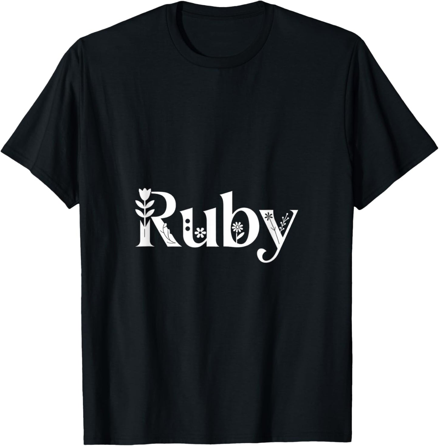 Ruby Name Custom Flower Personalized Botanical Women Girl T-Shirt - T-Shirt | Black