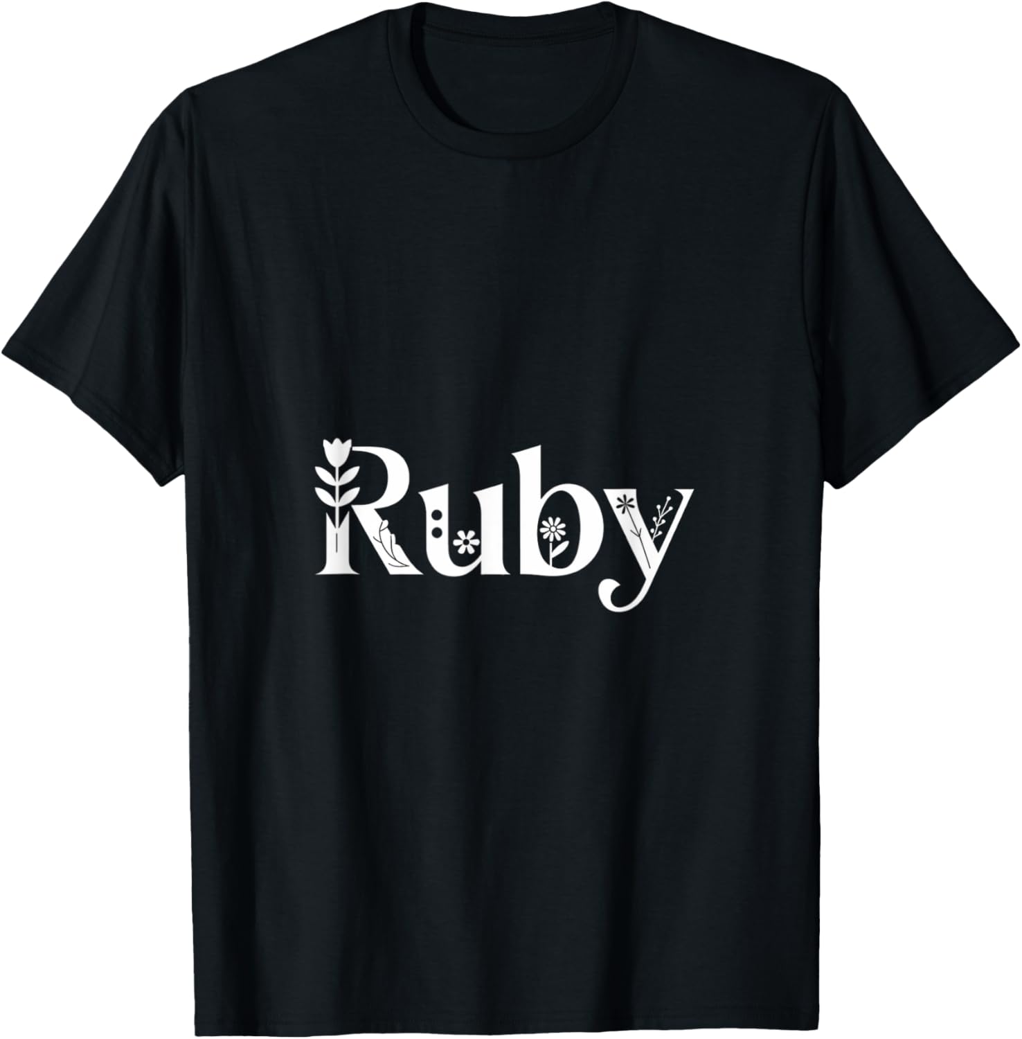 Ruby Name Custom Flower Personalized Botanical Women Girl T-Shirt - T-Shirt | Black