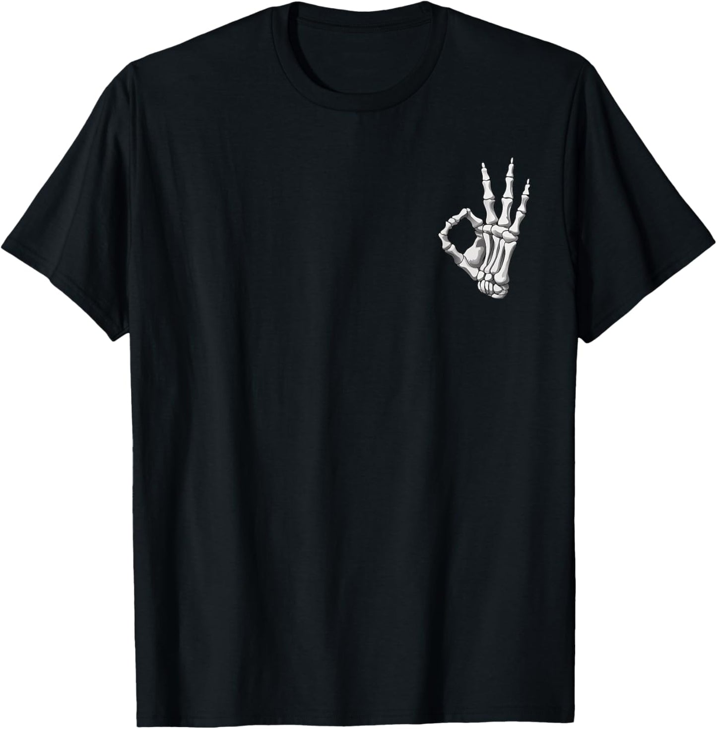 Skeleton Hand OK Sign Retro Halloween Pocket Men Women Girl T-Shirt - T-Shirt | Black