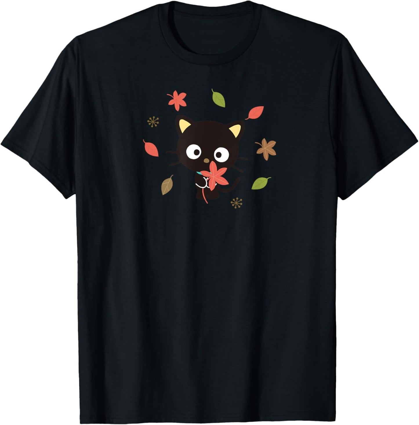 SANRIO Chococat Fall Themed Cartoon , -Adults, Grey, Small, Short Sleeve T-Shirt - T-Shirt | Black