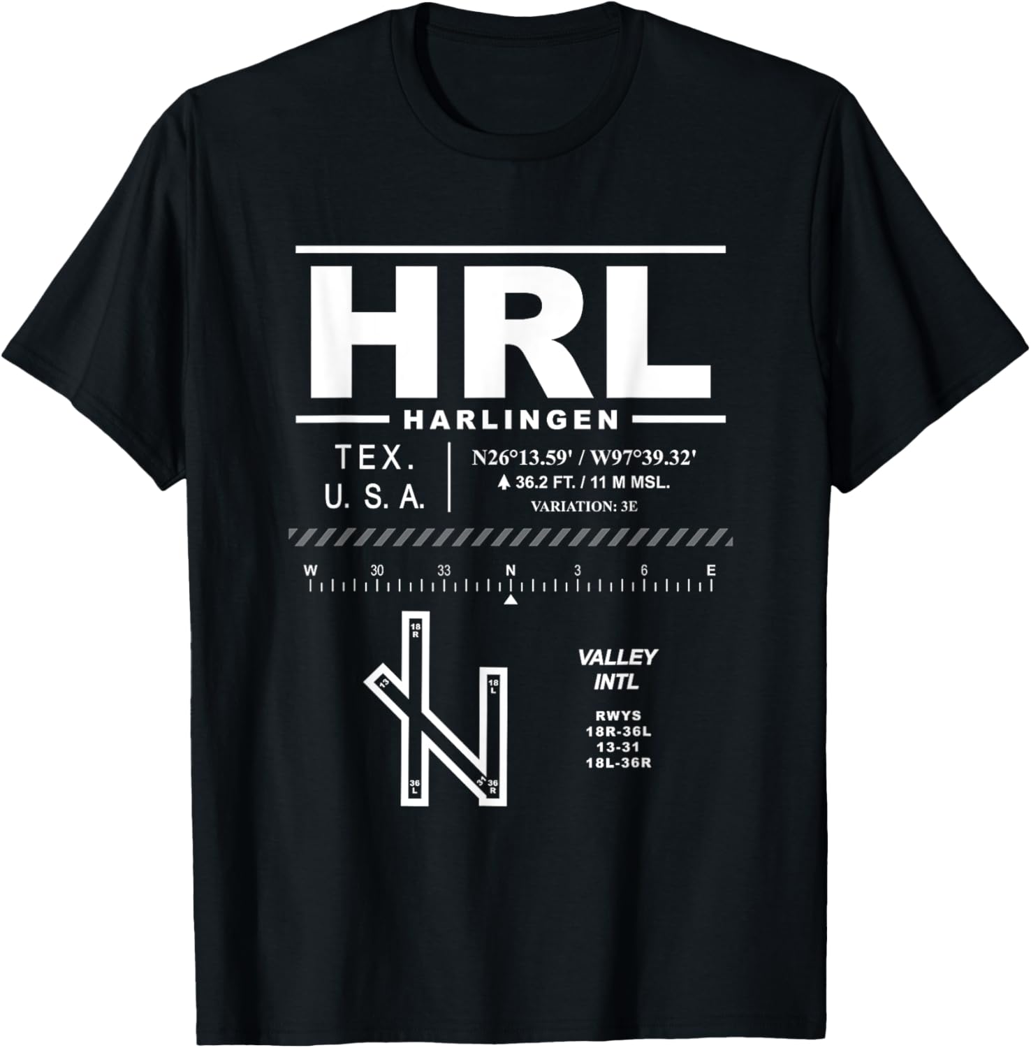 Valley International Airport Harlingen Texas HRL T-Shirt - T-Shirt | Black