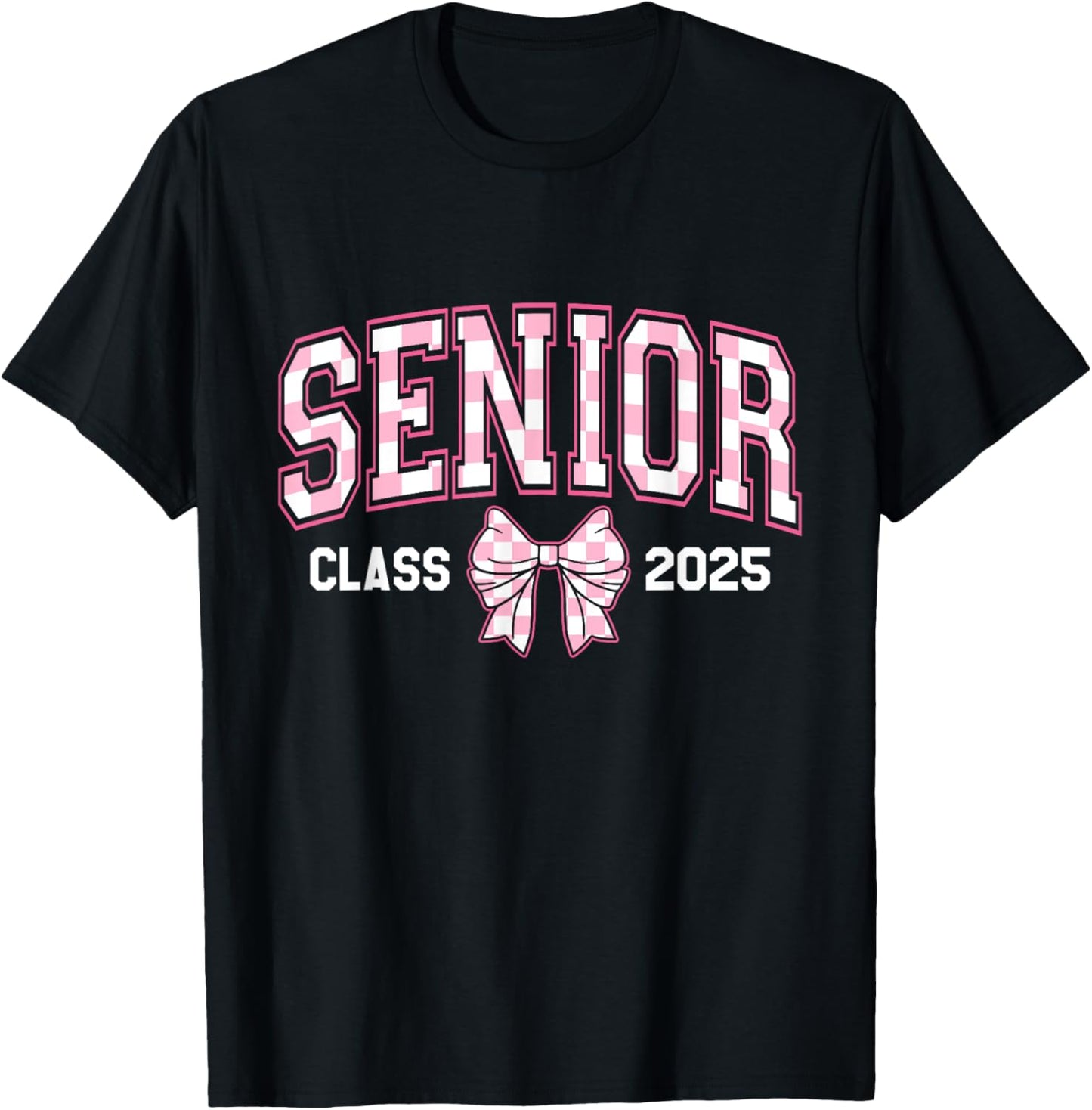 Cute Senior Class Of 2025 Checkered Bow Senior 25 Graduation T-Shirt - T-Shirt | Black