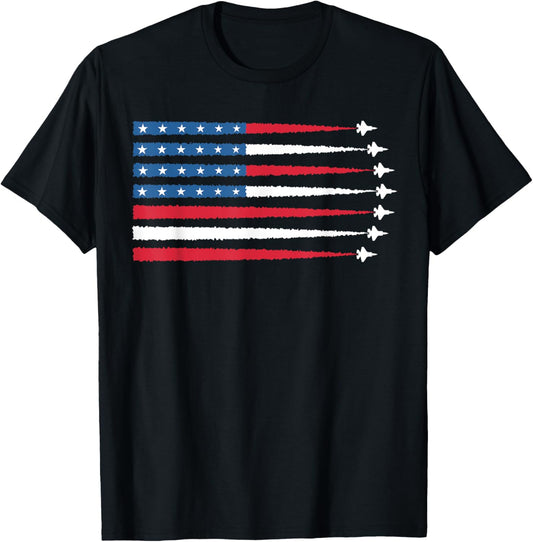 USA American Flag Men Women Kids Fighter Jets Patriotic T-Shirt - T-Shirt | Black