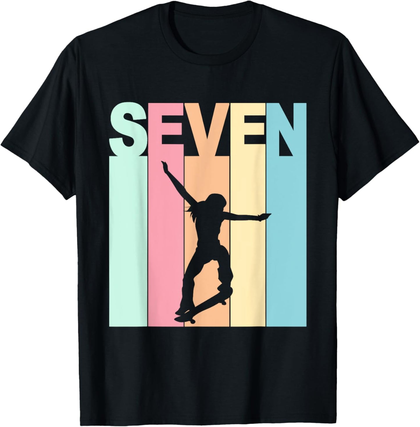 Vintage 7th Birthday Skateboard Theme 7 Years Old Skater T-Shirt - T-Shirt | Black