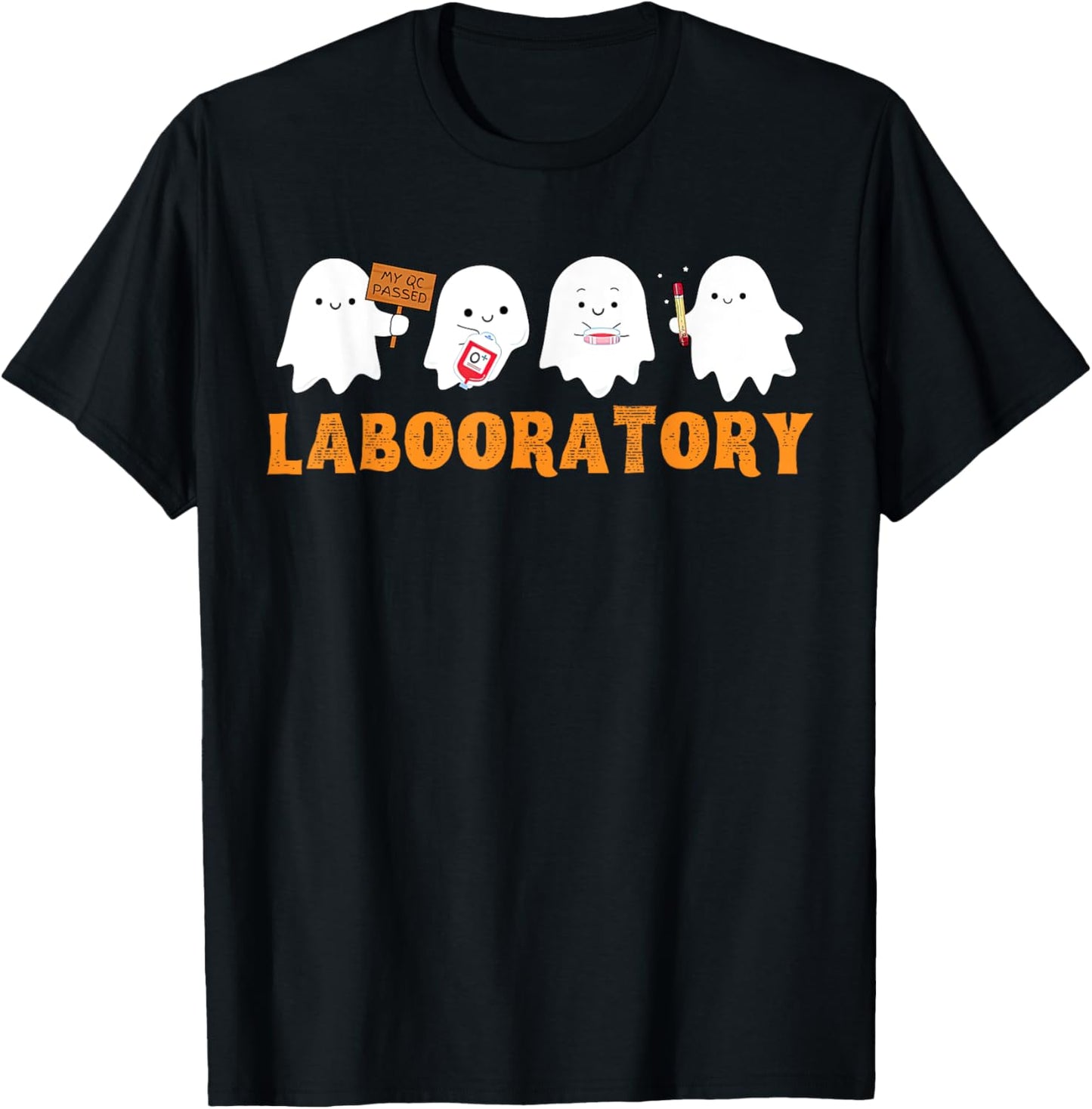 Labooratory Cute Ghost Halloween Laboratory Lab Scientist T-Shirt - T-Shirt | Black