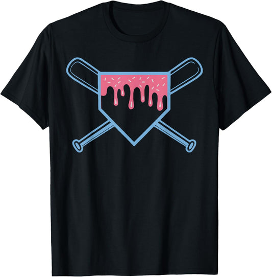 Baseball Home Plate Ice Cream Drip with Sprinkles for Boys T-Shirt - T-Shirt | Black