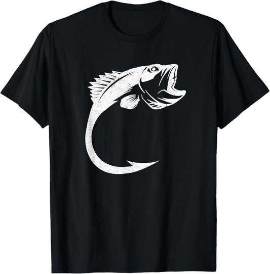 Fish Hook Minimal Art Cool Fishing Lover Art Lover Gift T-Shirt - T-Shirt | Black