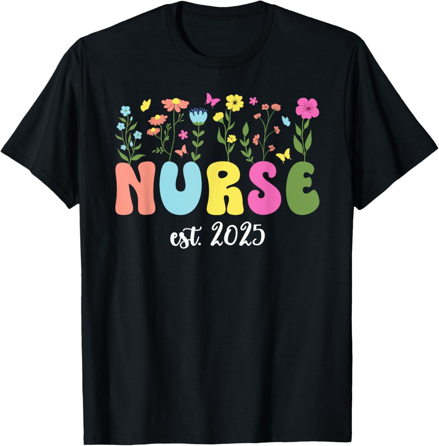 Groovy Nurse Est. 2025 Nurse Graduation Nursing Grad 2025 T-Shirt - T-Shirt | Black