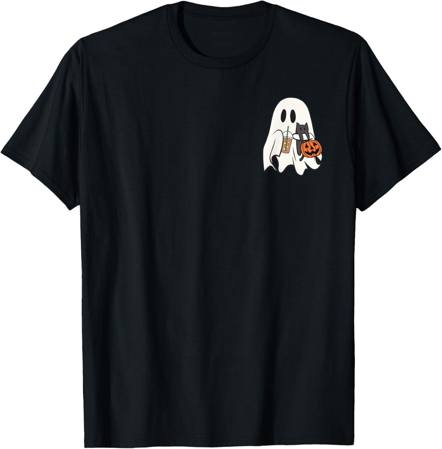 Cute Ghost Cat Iced Coffee Spooky Season Halloween Costume T-Shirt - T-Shirt | Black