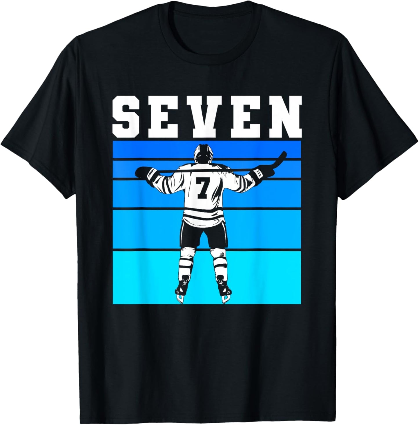 Hockey Boy 7th Birthday Seven Ice Hockey Birthday Party T-Shirt - T-Shirt | Black