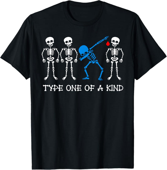 Type One Of A Kind Type 1 Diabetes Awareness Skeleton T1D T-Shirt - T-Shirt | Black