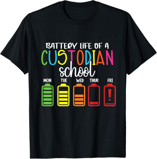 School Janitor, School Custodian Battery Life Back to School T-Shirt - T-Shirt | Black