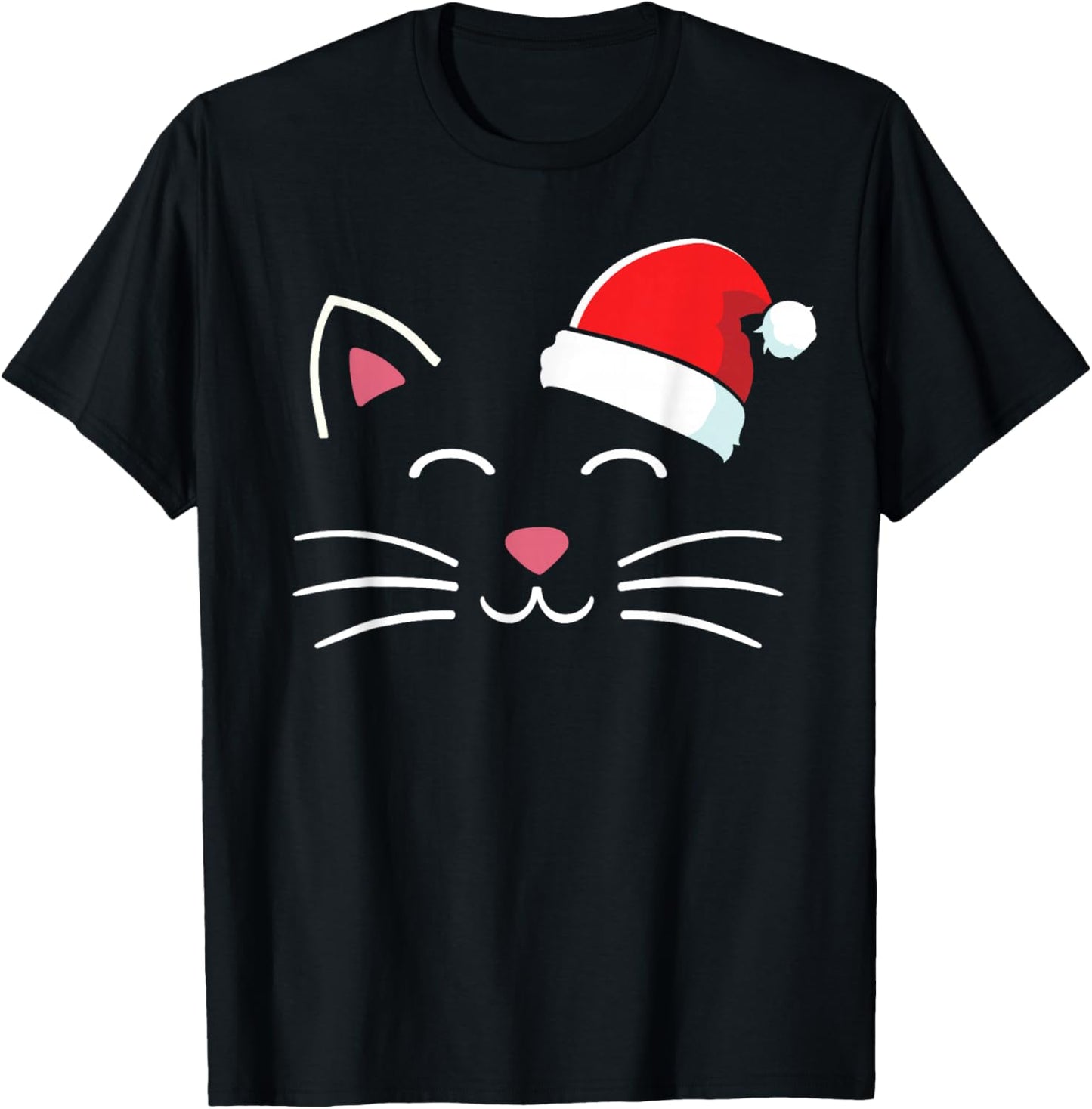 Funny cat face with santa hat for merry christmas Men Women Kids T-Shirt - T-Shirt | Black