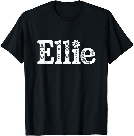 Ellie Name Custom Flower Personalized Botanical Women Mom T-Shirt - T-Shirt | Black