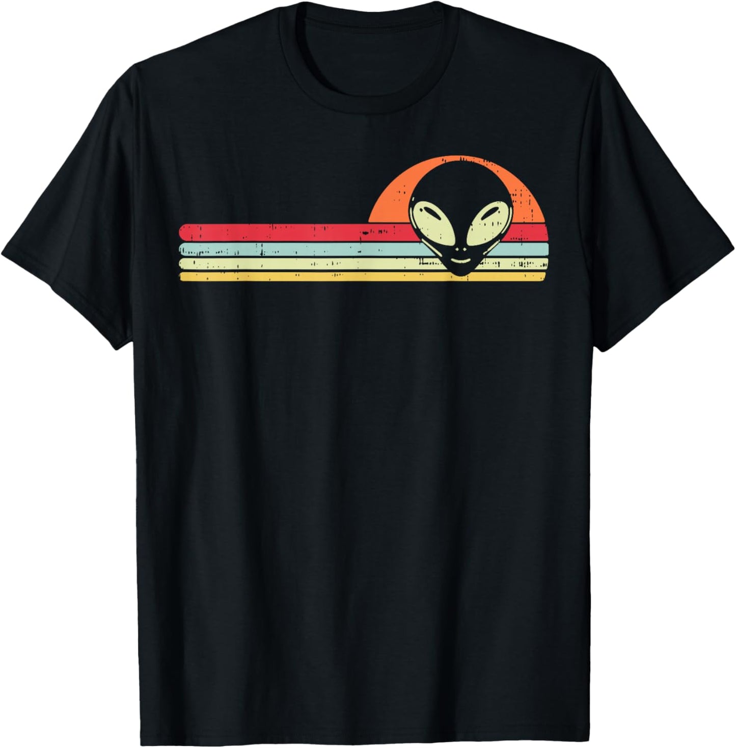 Alien Face Chest Sunset Retro Extraterrestrial Men Women Kid T-Shirt - T-Shirt | Black