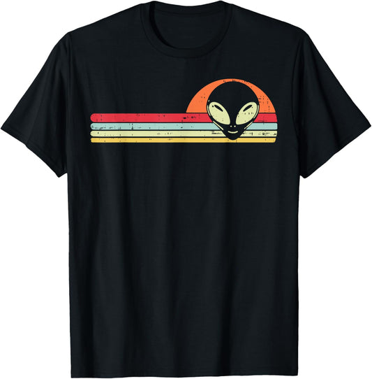 Alien Face Chest Sunset Retro Extraterrestrial Men Women Kid T-Shirt - T-Shirt | Black