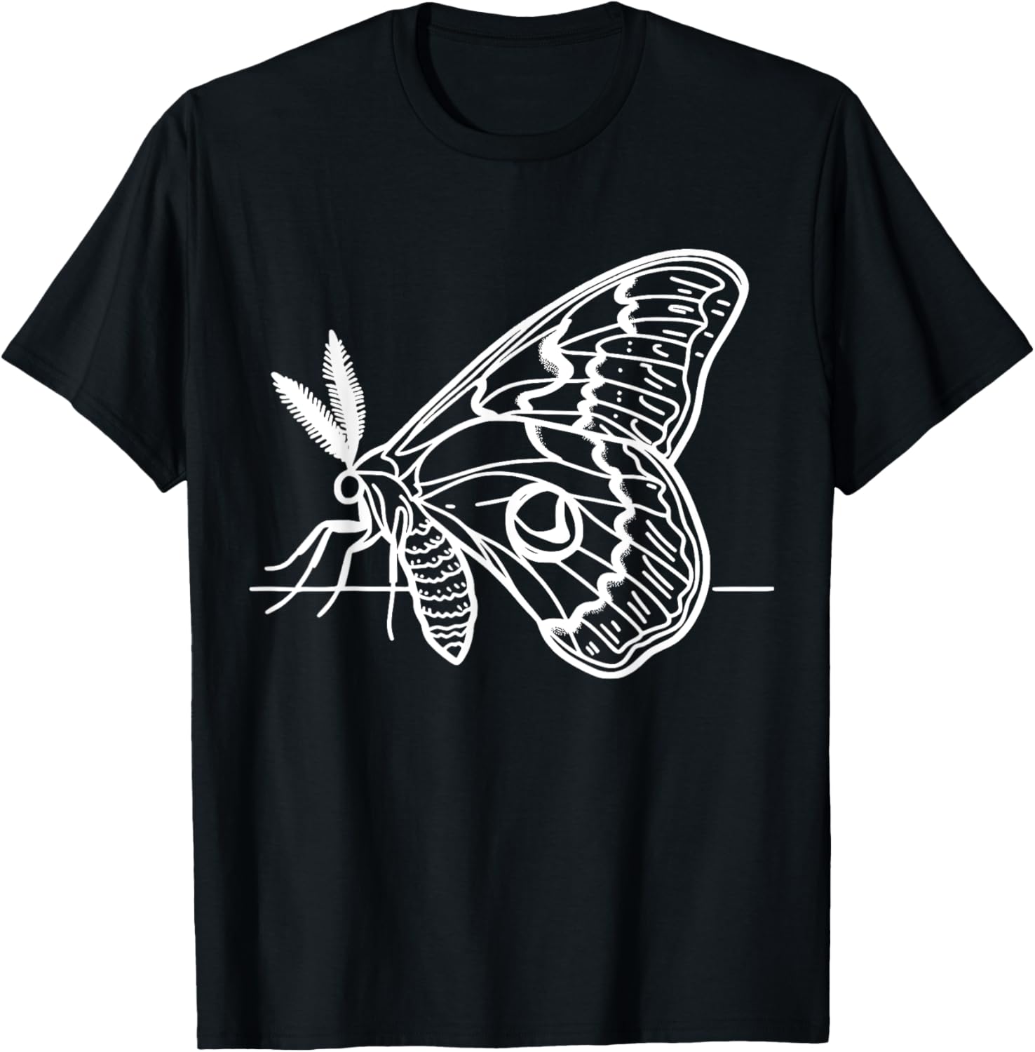Line Art Entomologists Giant Silk Moth T-Shirt - T-Shirt | Black