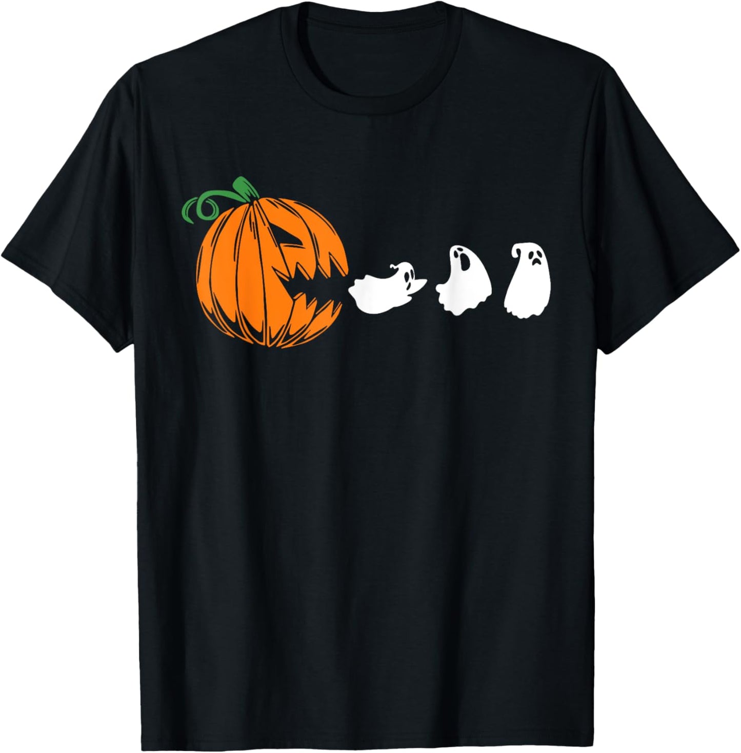 Funny Halloween Pumpkin Eating Ghost, Gamer Men Women Kids T-Shirt - T-Shirt | Black
