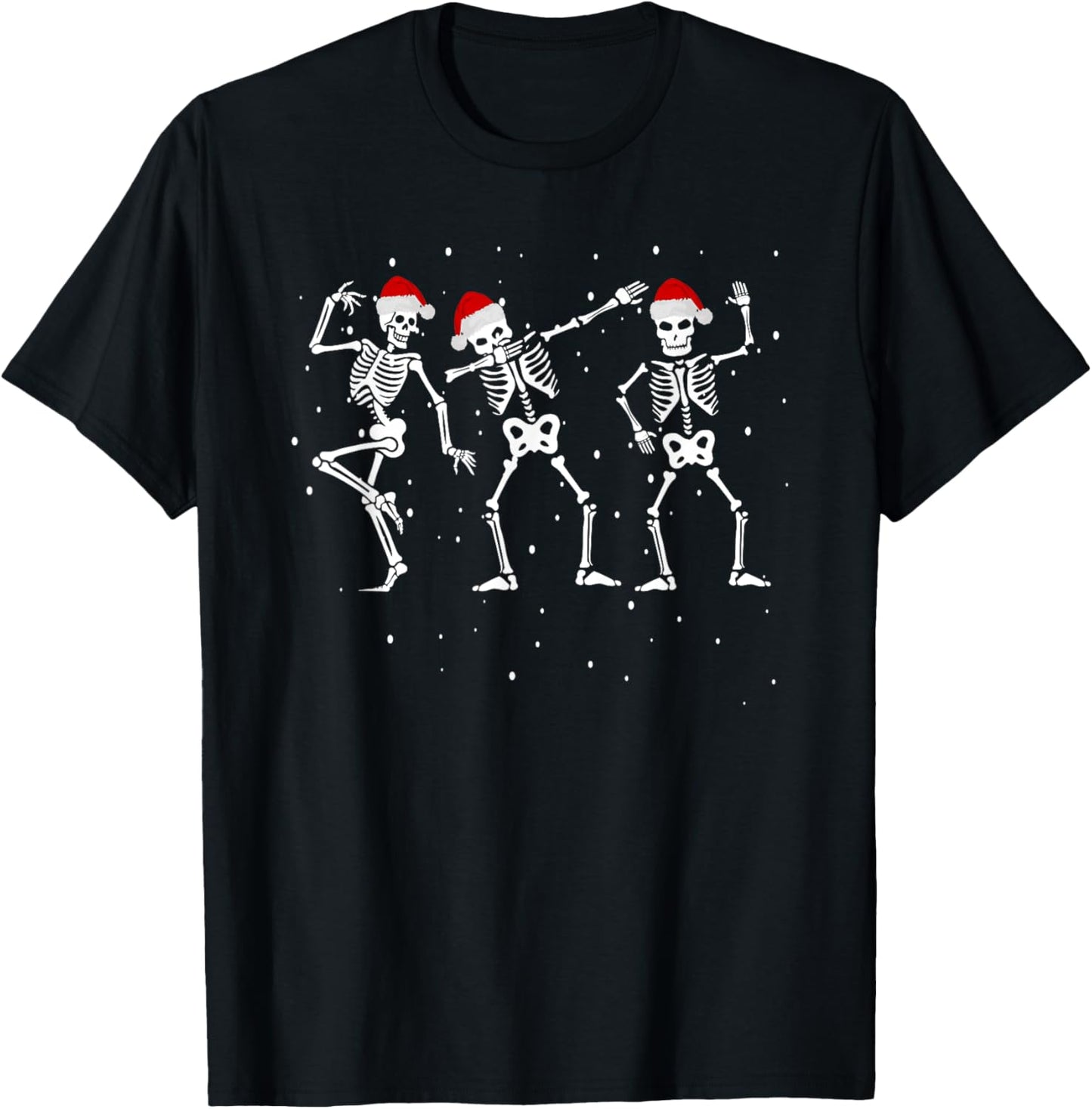 Skeletons Dancing with Santa Hats Funny Christmas Skelton T-Shirt - T-Shirt | Black