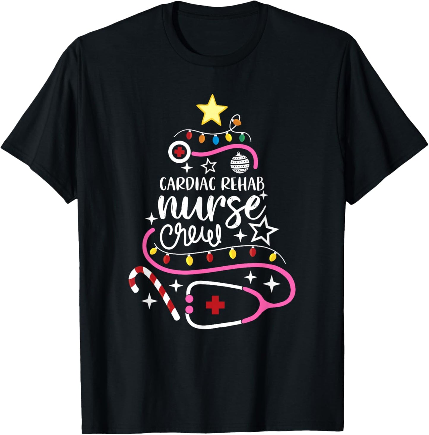 Cardiac Rehab Nurse Crew Merry Christmas Cardiology Nursing T-Shirt - T-Shirt | Black