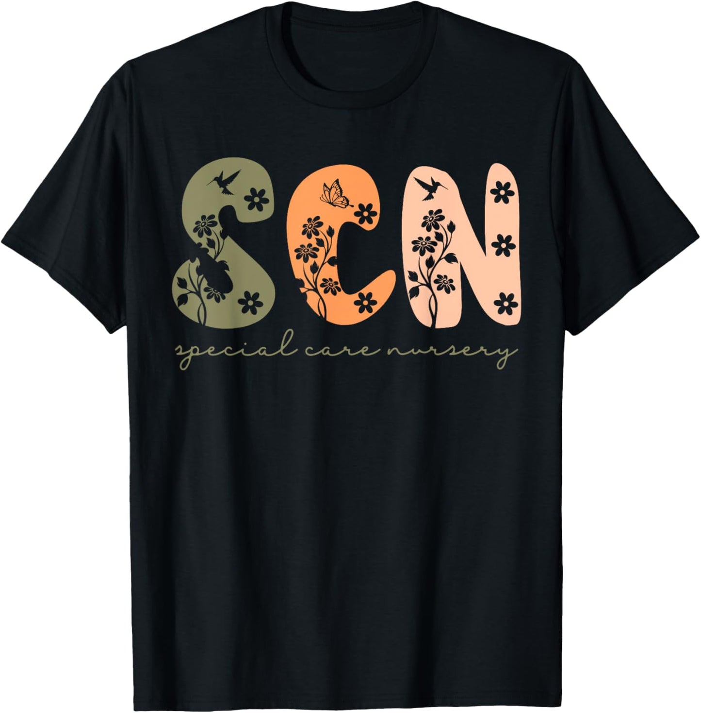 Retro Floral SCN Special Care Nursery NICU Nurse Week T-Shirt - T-Shirt | Black