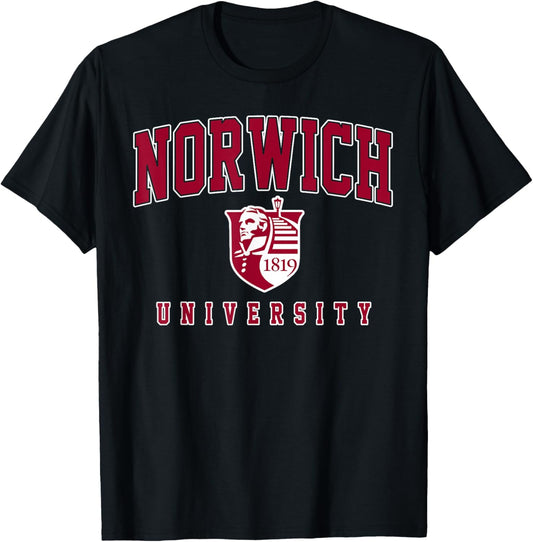 Norwich University Arch Vintage Sports Design Men Women T-Shirt - T-Shirt | Black