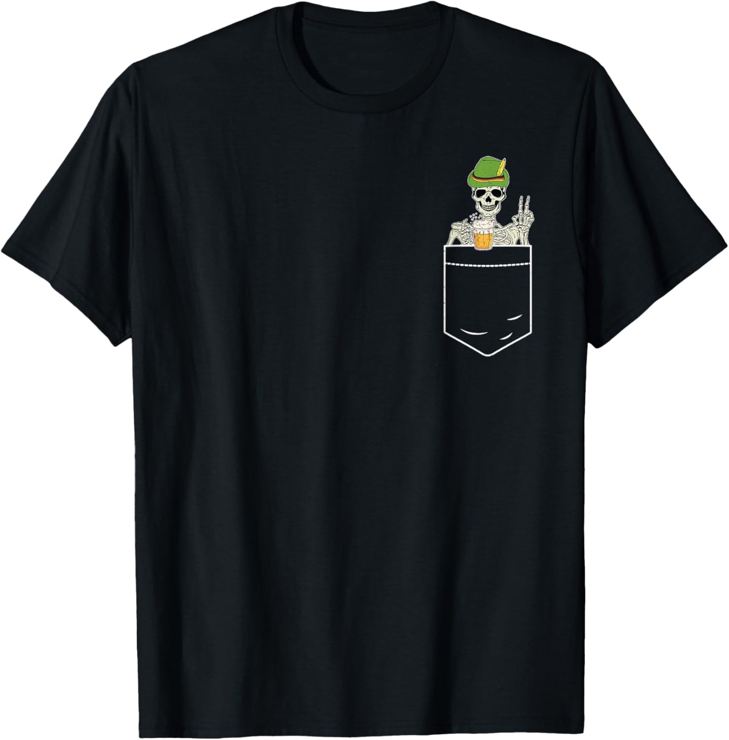 Oktoberfest Skeleton Pocket German Bavarian Men Women T-Shirt - T-Shirt | Black