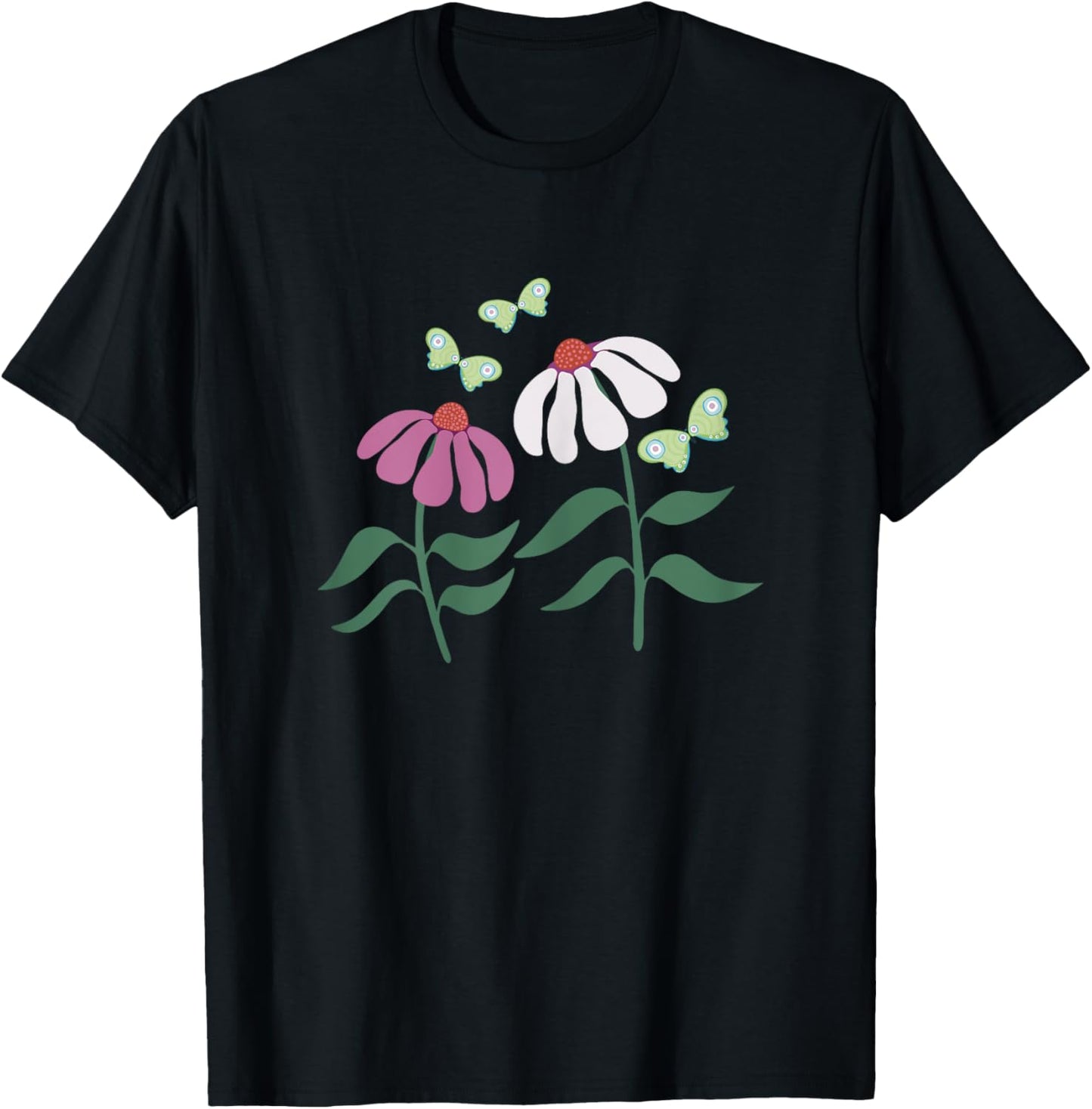Coneflower and Butterflies - Women, Girls - Black - X-Small - Short Sleeve T-Shirt - T-Shirt | Black