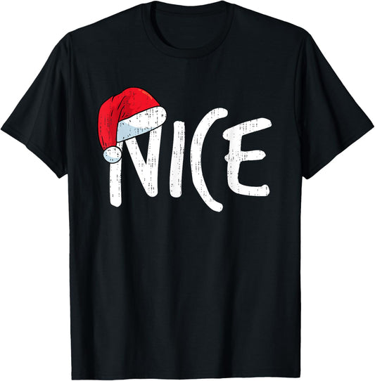 Team Naughty Nice Funny Matching Christmas Couples Costume T-Shirt - T-Shirt | Black