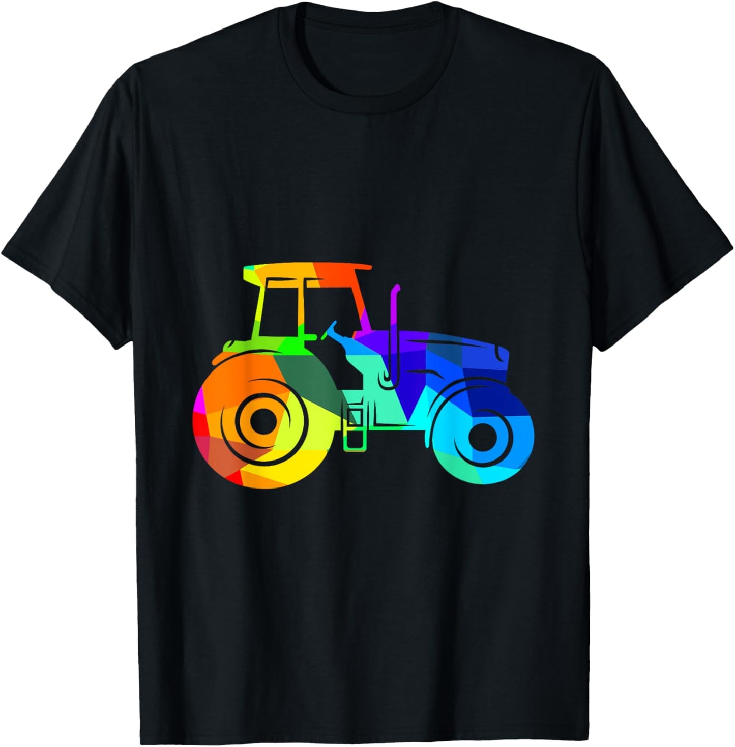 Tractor Rainbow Polygon Agricultural Vehicle T-Shirt - T-Shirt | Black