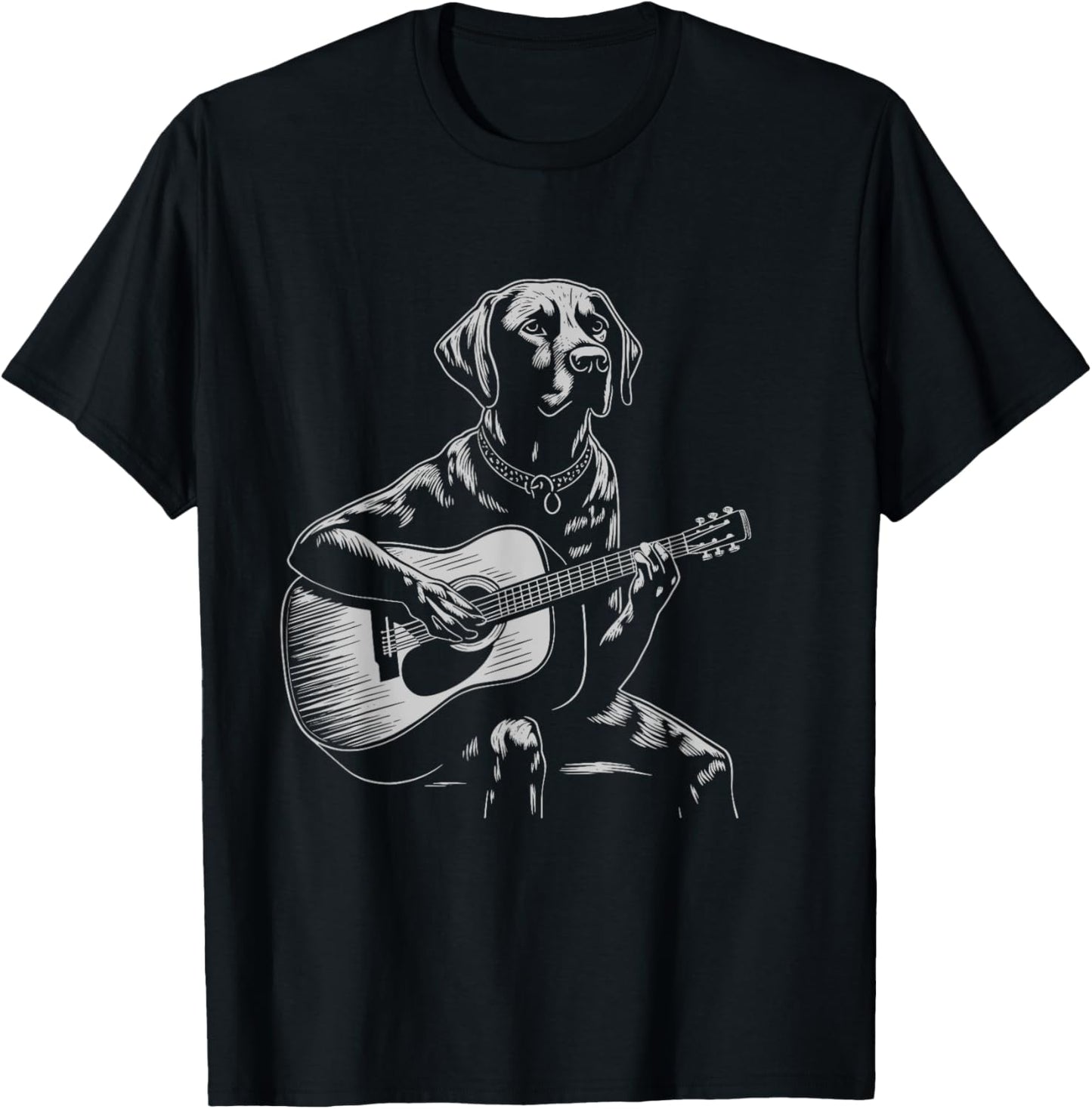 Funny Black Labrador Acoustic Guitar Music Lover Men Women T-Shirt - T-Shirt | Black