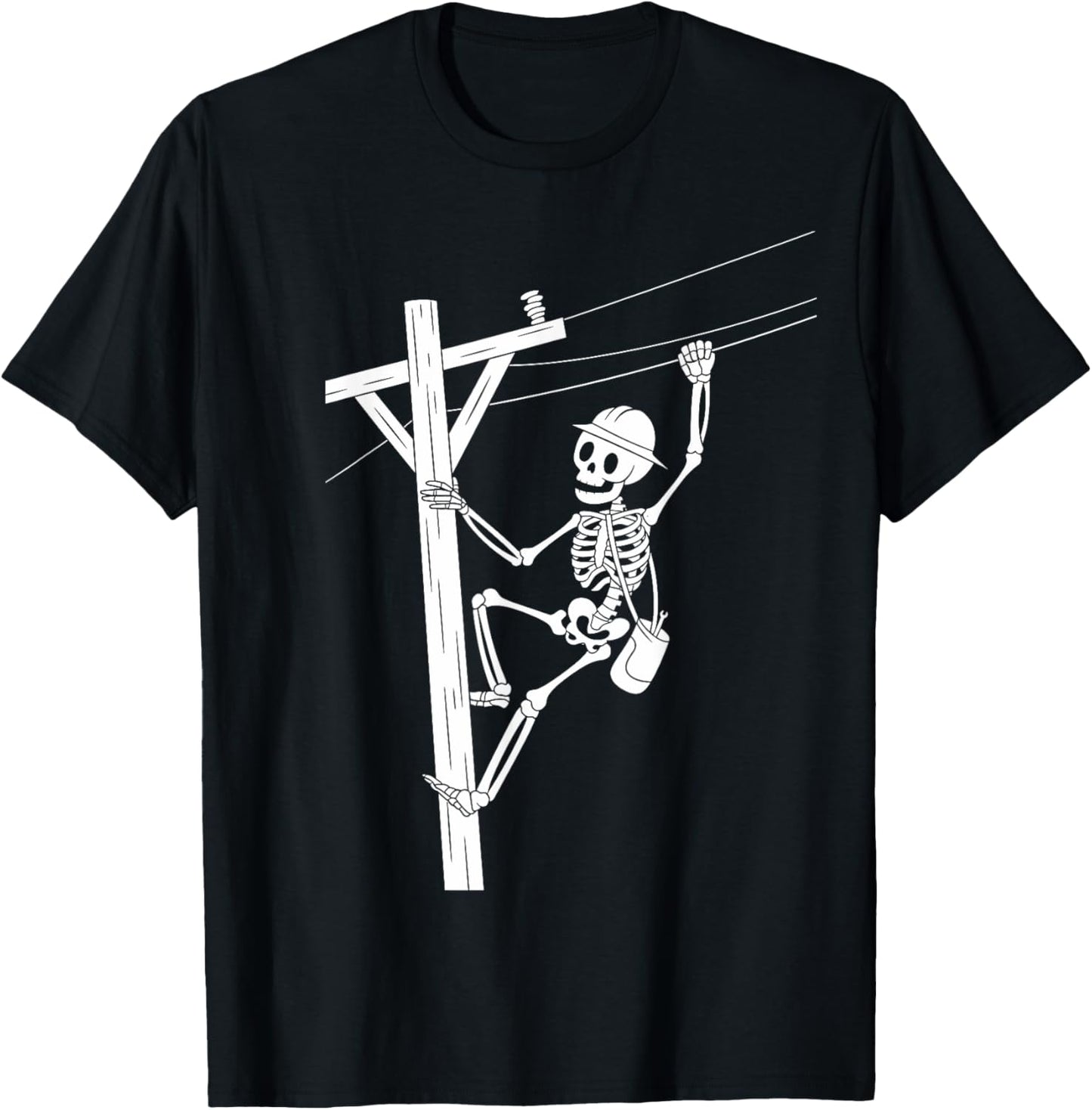 Funny Skeleton Electric Cable Lineman Spooky Halloween T-Shirt - T-Shirt | Black