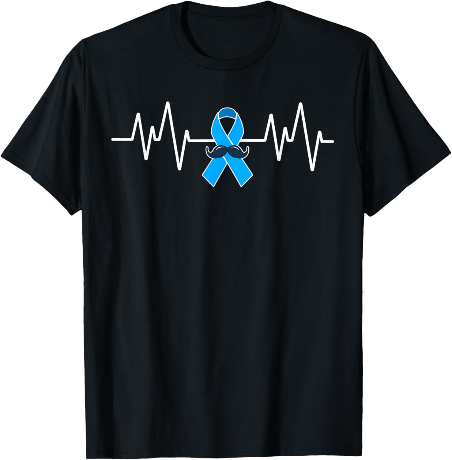 Heartbeat Light Blue Ribbon Prostate Cancer Awareness T-Shirt - T-Shirt | Black
