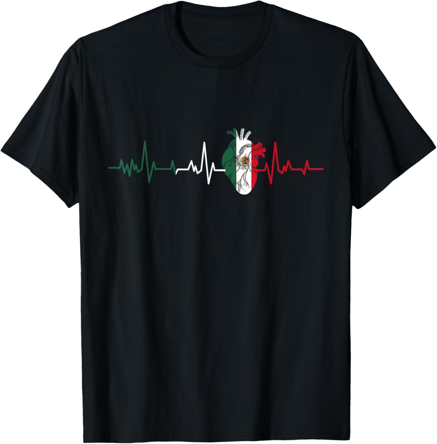 Mexico Flag Heartbeat for Mexican Pride Mexican Flag Root T-Shirt - T-Shirt | Black