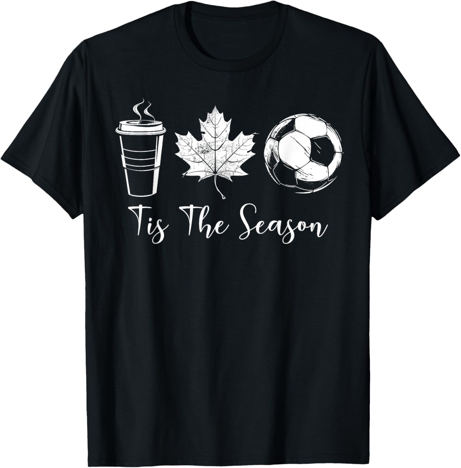 Tis The Season Coffee Maple Leaf Soccer Ball Sports Fall T-Shirt - T-Shirt | Black